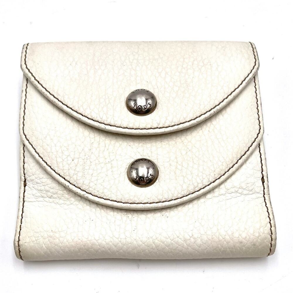 TOD'S vintage wallet white leather snap closure credit cards slots & pockets - Picture 1 of 11